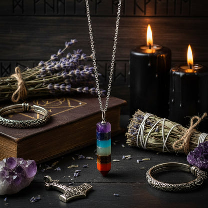 Natural Crystal Hexagonal Pendant for Seven Chakras Sorceress Sanctuary