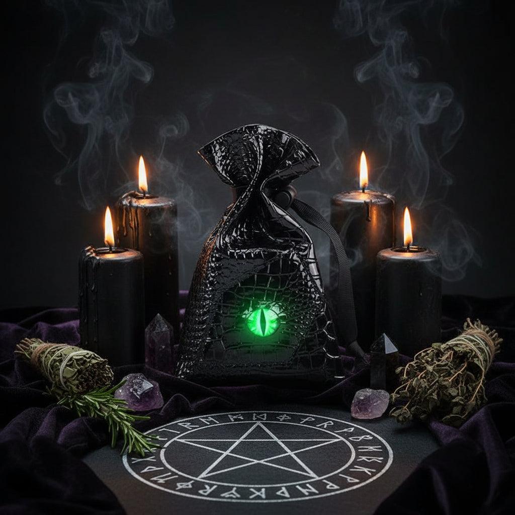 Dragon Eye Drawstring Leather DND Dice Storage Bag Sorceress Sanctuary