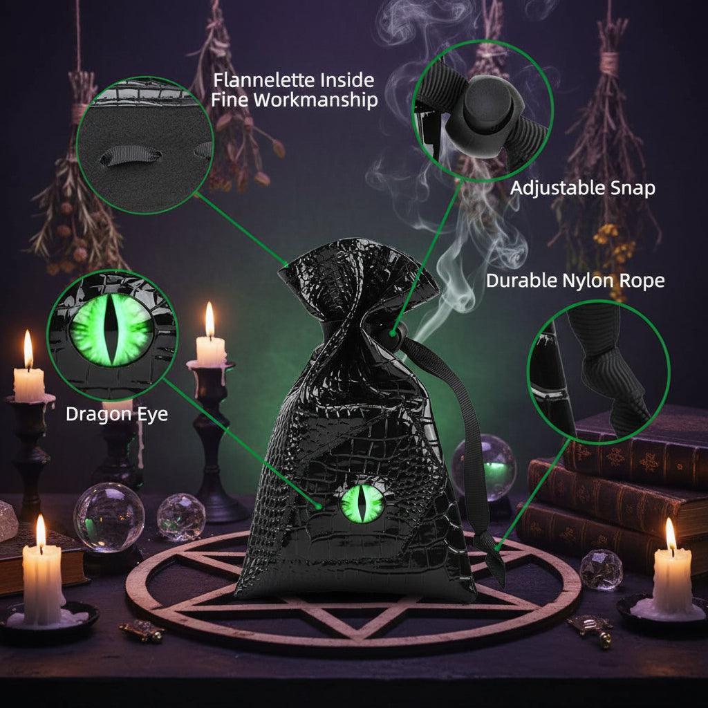 Dragon Eye Drawstring Leather DND Dice Storage Bag Sorceress Sanctuary