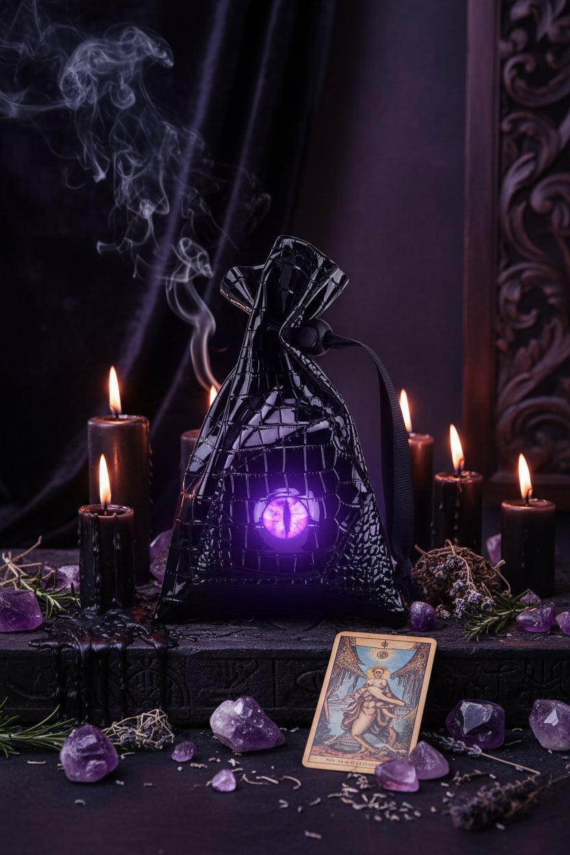 Dragon Eye Drawstring Leather DND Dice Storage Bag Sorceress Sanctuary