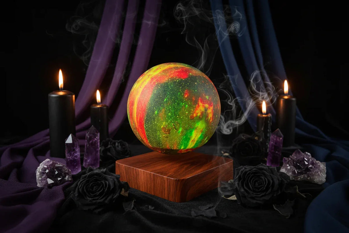 Levitating Moon Lamp - Sorceress Sanctuary Square Walnut Wood Base-Three color remote control oak base-Three color remote control walnut base-16 color remote control oak base-16 color remote control walnut base
