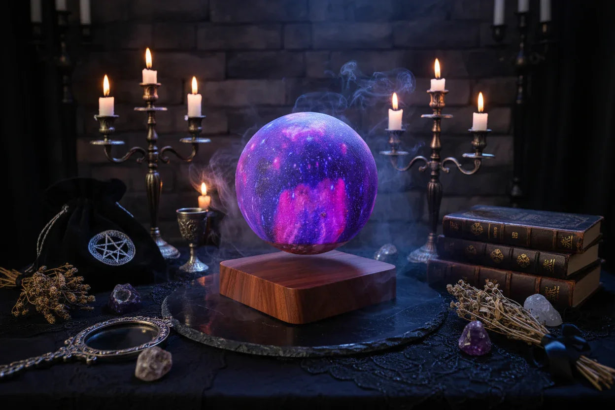 Levitating Moon Lamp - Sorceress Sanctuary Square Walnut Wood Base-Three color remote control oak base-Three color remote control walnut base-16 color remote control oak base-16 color remote control walnut base
