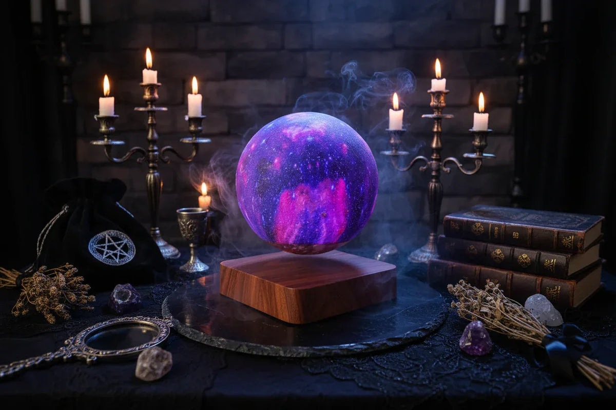 Levitating Moon Lamp - Sorceress Sanctuary Square Walnut Wood Base-Three color remote control oak base-Three color remote control walnut base-16 color remote control oak base-16 color remote control walnut base
