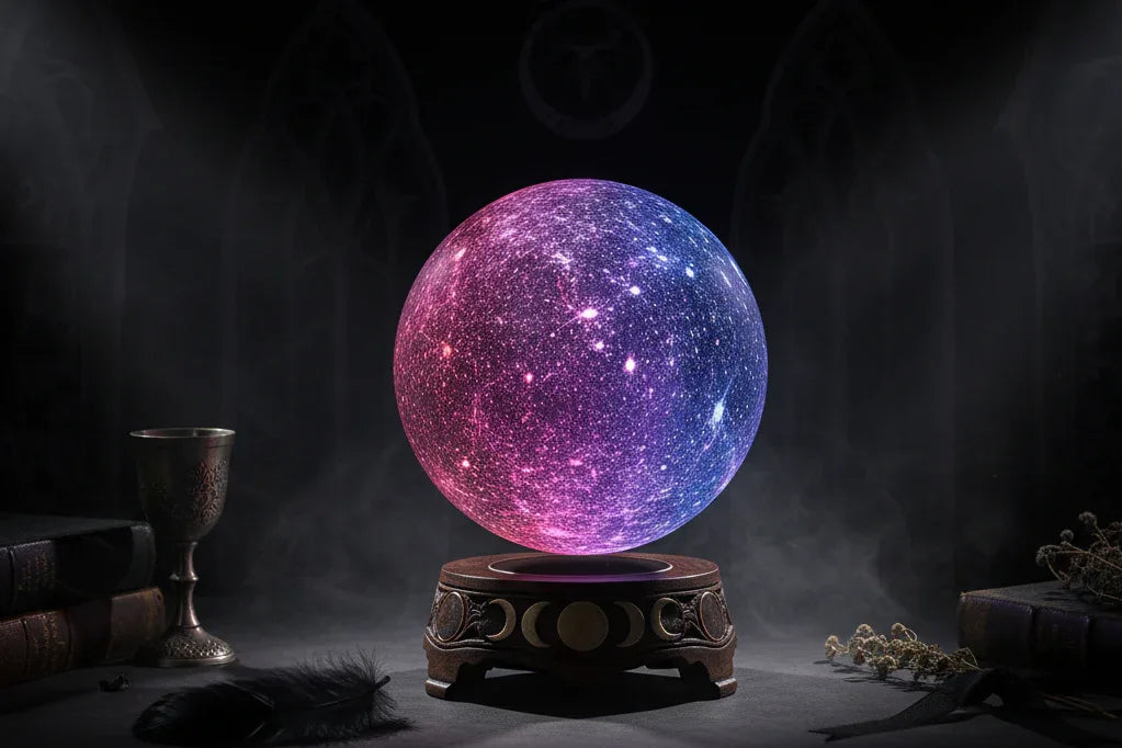 Levitating Moon Lamp - Sorceress Sanctuary Square Walnut Wood Base-Three color remote control oak base-Three color remote control walnut base-16 color remote control oak base-16 color remote control walnut base