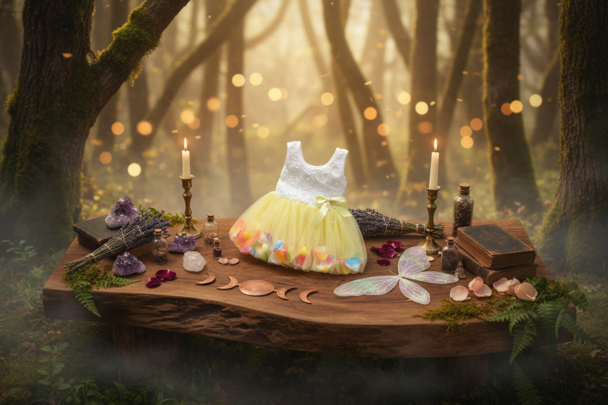 Little Fairy Dress - Sorceress Sanctuary Pink / 6-Light blue / 8-Yellow / 6-Yellow / 10-Yellow / 8