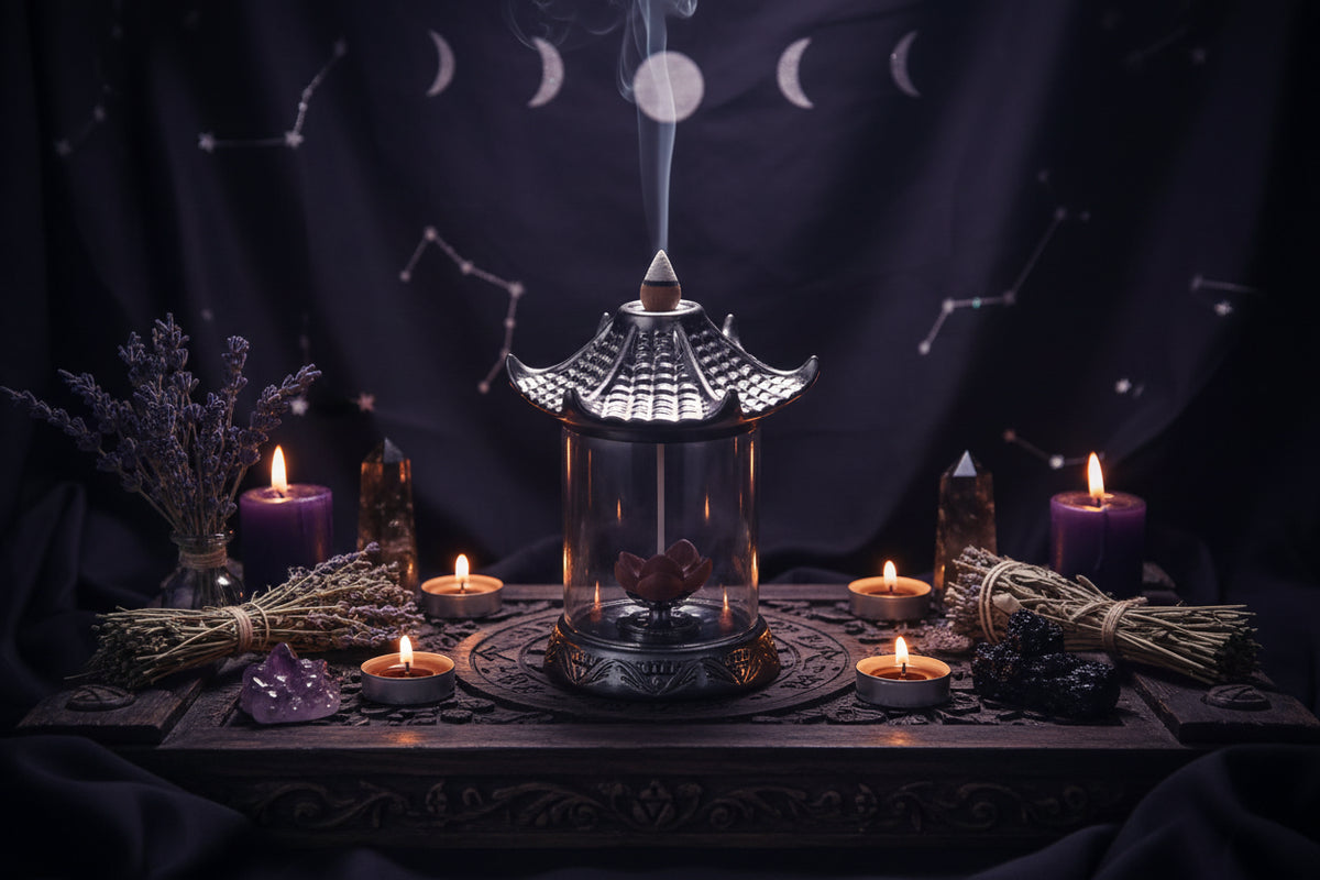 Lotus Incense Burner - Sorceress Sanctuary Buddha hand meditation-Lotus Story