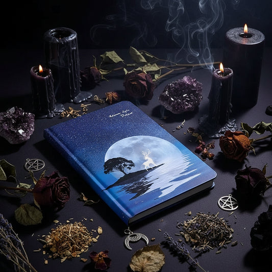 Luminous Journal - Sorceress Sanctuary Drinking water deer-Full Moon Fawn-Crescent Fawn-Roosting fawn