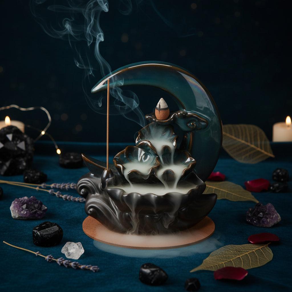 Lunar Cascade Burner - Sorceress Sanctuary Ceramic Backflow Incense Burner  