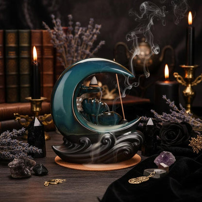 Lunar Cascade Burner - Sorceress Sanctuary Ceramic Backflow Incense Burner  