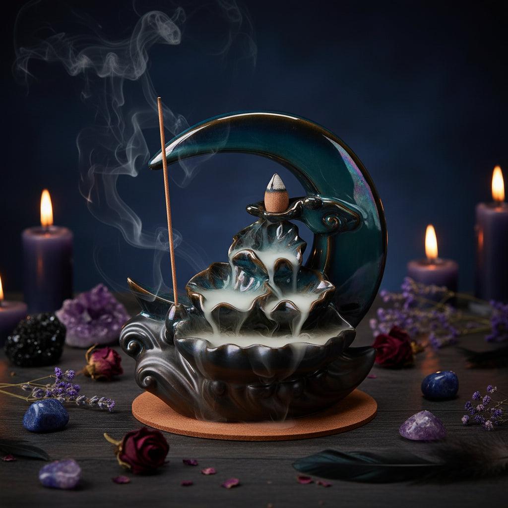 Lunar Cascade Burner - Sorceress Sanctuary Ceramic Backflow Incense Burner  