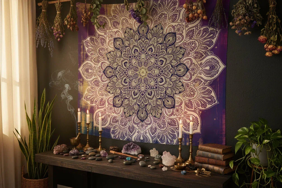 Magenta Mandala Tapestry - Sorceress Sanctuary 150×130cm