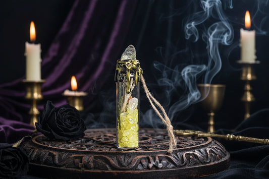 Magic Crystal Bottles - Sorceress Sanctuary Citrine-Amethyst-Lapis Lazuli-Strawberry Quartz-White Crystal