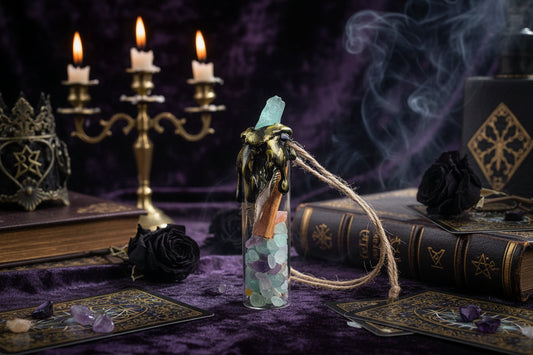 Magic Crystal Bottles - Sorceress Sanctuary Citrine-Amethyst-Lapis Lazuli-Strawberry Quartz-White Crystal