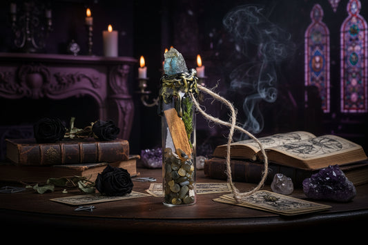 Magic Crystal Bottles - Sorceress Sanctuary Citrine-Amethyst-Lapis Lazuli-Strawberry Quartz-White Crystal