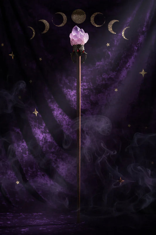 Magic Stone Wand - Sorceress Sanctuary Amethyst Column / Total Length 33to36cm-Floral Pine / Total Length 33to36cm-Green Fluorite / Total Length 33to36cm-Pyrrhotite / Total Length 33to36cm-Tourmaline Purple / Total Length 33to36cm
