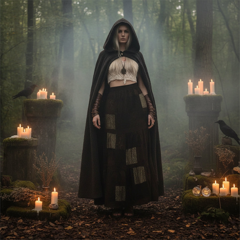 Y2K Brown Pleated Bohemian Grunge Long Skirt for Women Sorceress Sanctuary