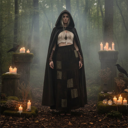 Y2K Brown Pleated Bohemian Grunge Long Skirt for Women Sorceress Sanctuary