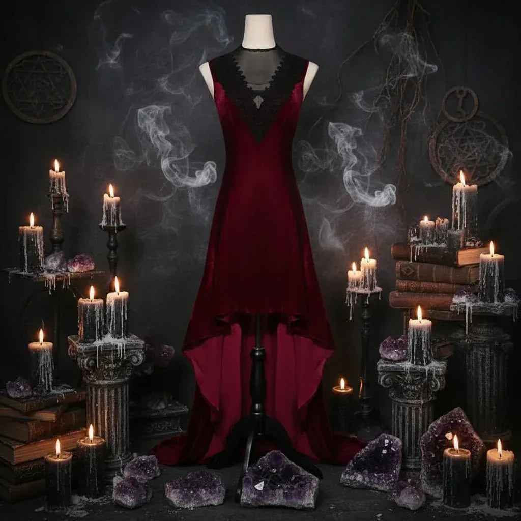 Medieval Witch Dress - Sorceress Sanctuary Red Dress Lace Up / S-Red Dress Lace Up / M-Red Dress Lace Up / L-Red Dress Lace Up / XL-Red Dress Lace Up / XXL