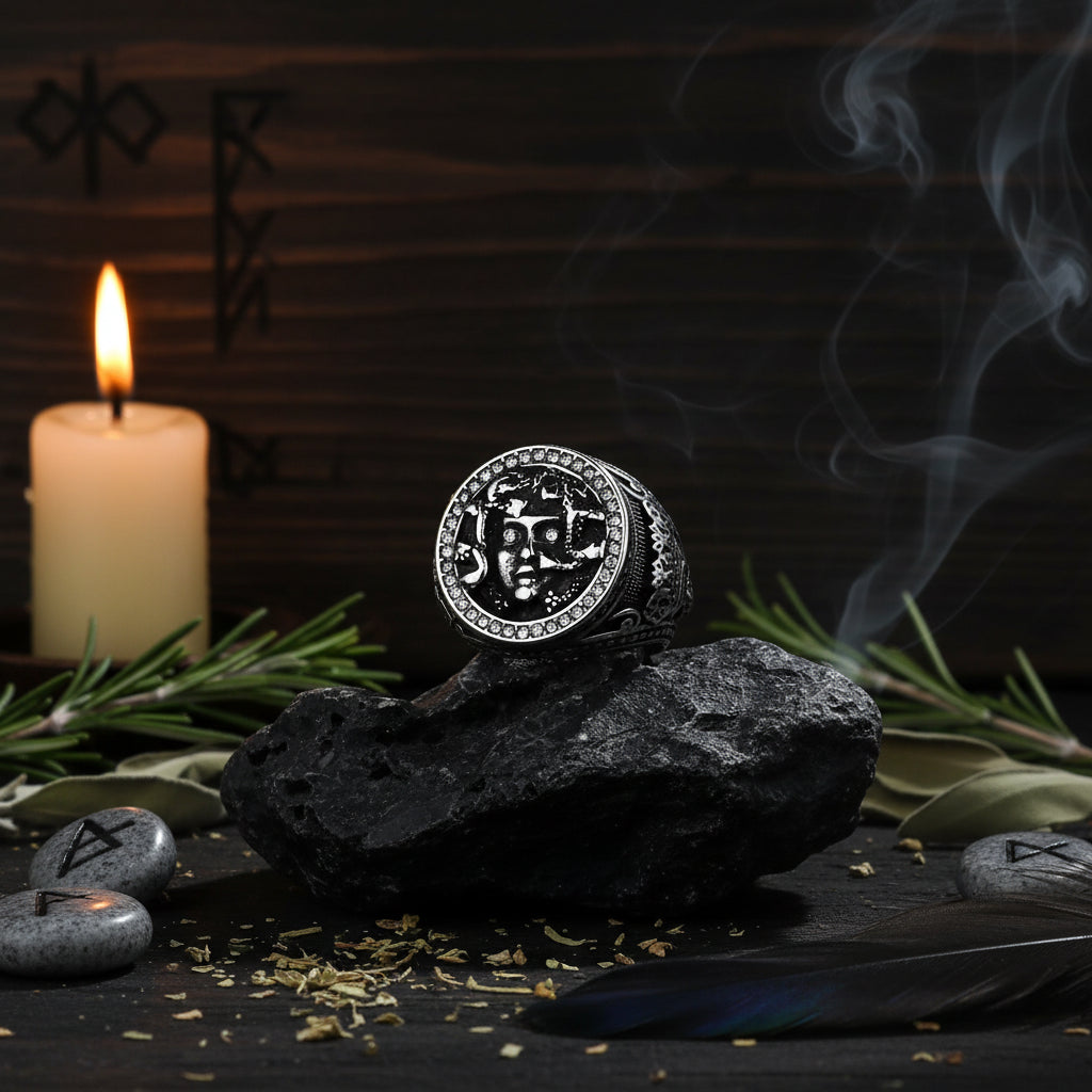 Retro Greek Mythology Medusa Snake Head Titanium Ring Sorceress Sanctuary