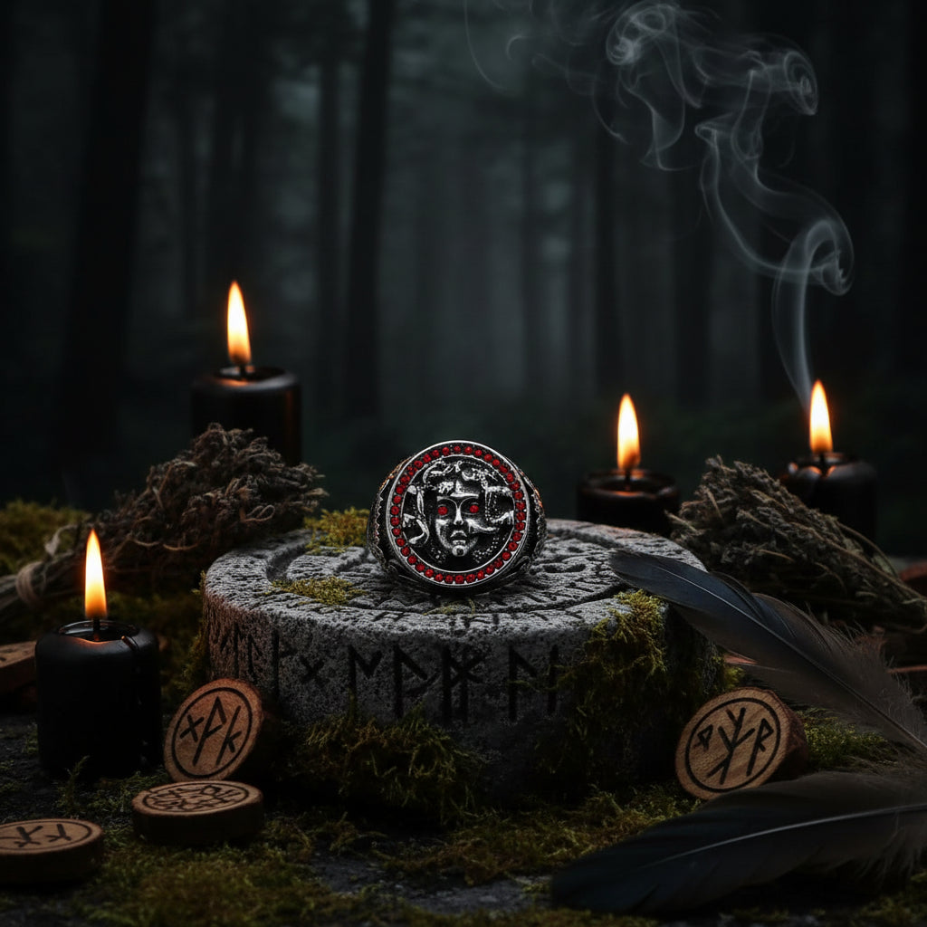 Retro Greek Mythology Medusa Snake Head Titanium Ring Sorceress Sanctuary