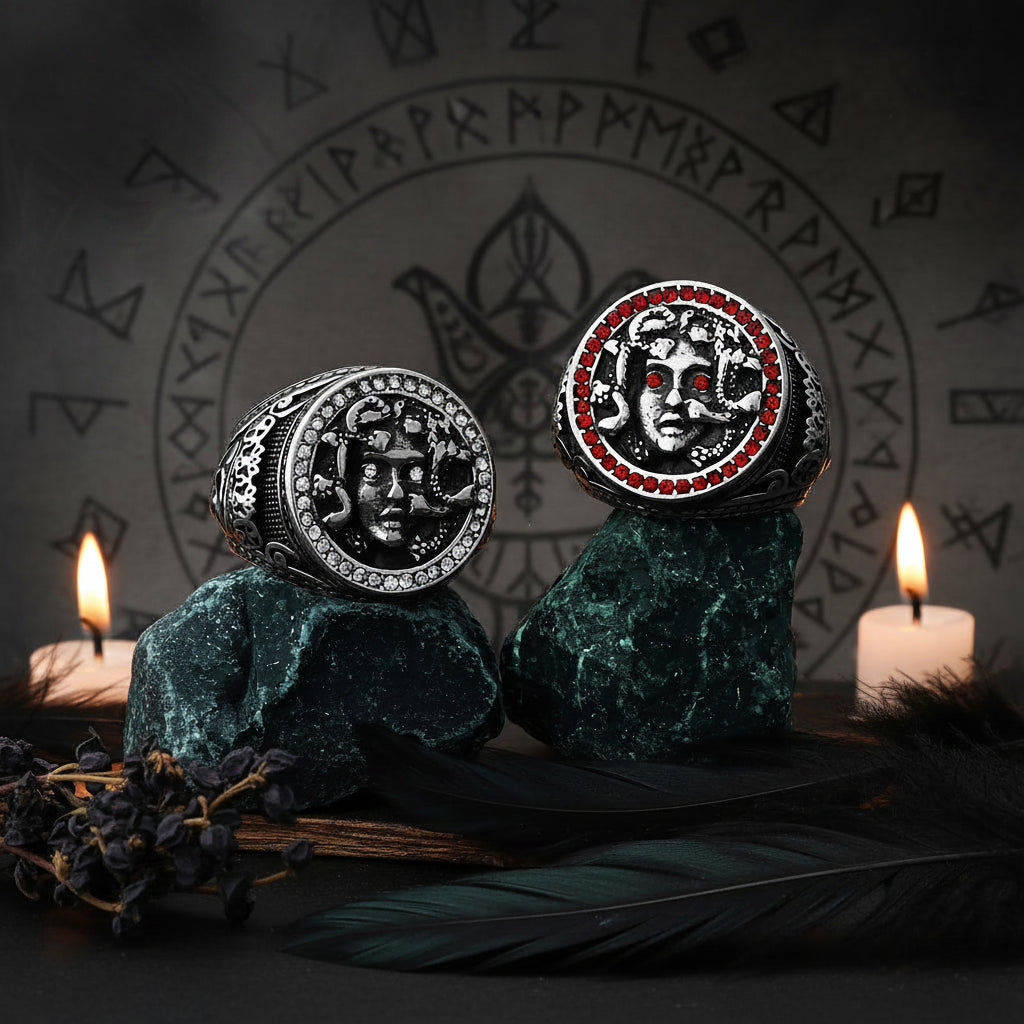 Retro Greek Mythology Medusa Snake Head Titanium Ring Sorceress Sanctuary