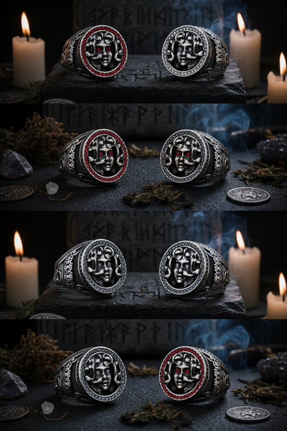 Retro Greek Mythology Medusa Snake Head Titanium Ring Sorceress Sanctuary