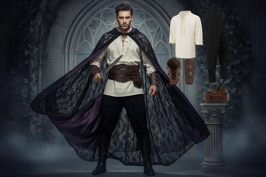 Men's Wiccan Outfit - Sorceress Sanctuary Beige and Black / XX-Large