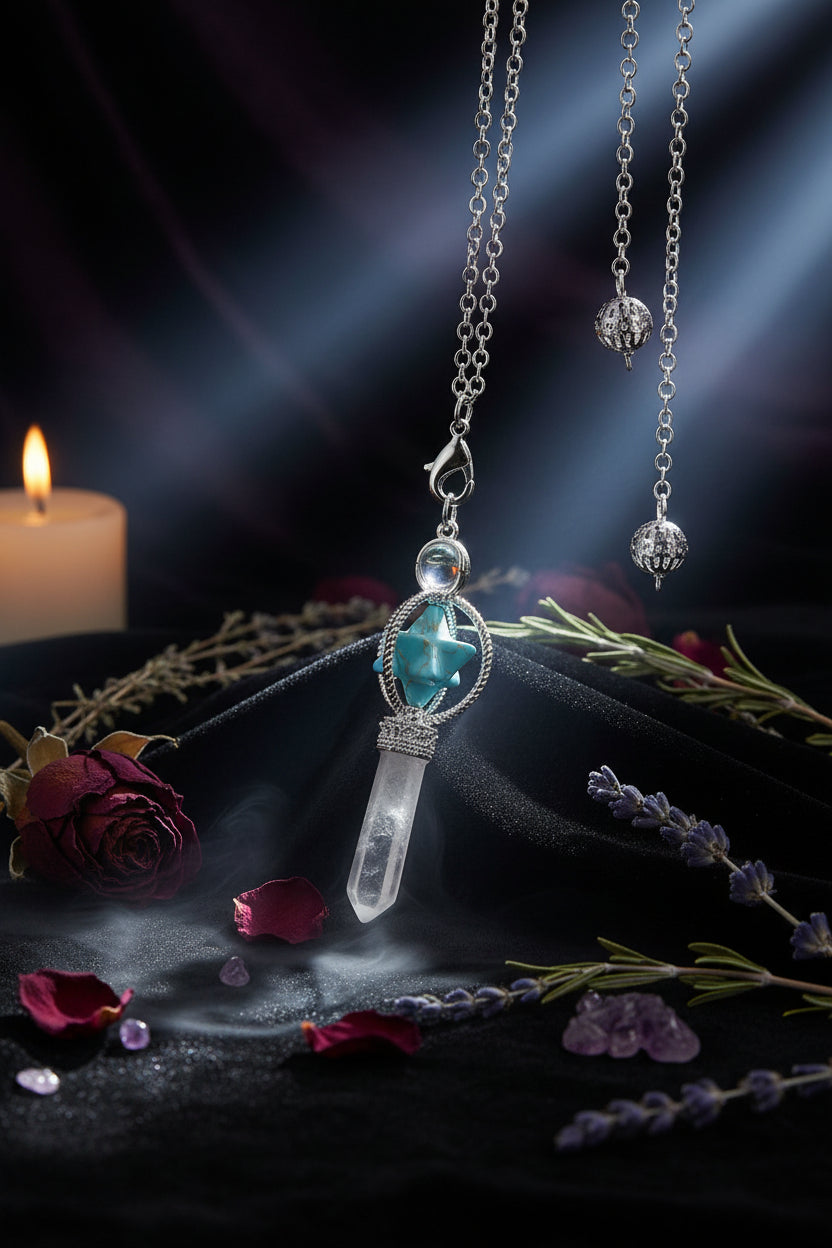 Merkaba Hexagram Pendulum - Sorceress Sanctuary Blue Turquoise-Labradorite-Sodalite-White Turquoise-Turquoise  