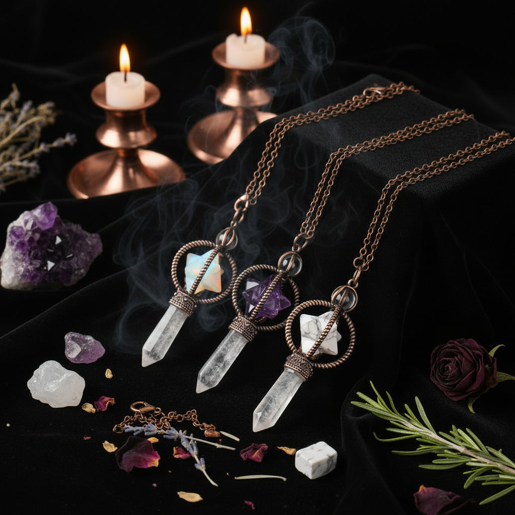 Merkaba Hexagram Pendulum - Sorceress Sanctuary Blue Turquoise-Labradorite-Sodalite-White Turquoise-Turquoise  