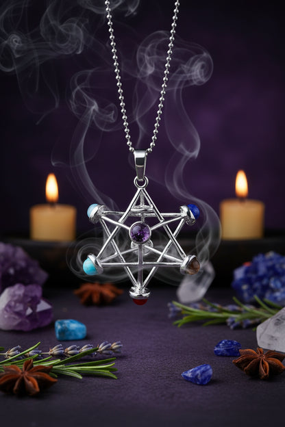2019 Sacred Geometry Star Pendant Necklace with Chakras Sorceress Sanctuary