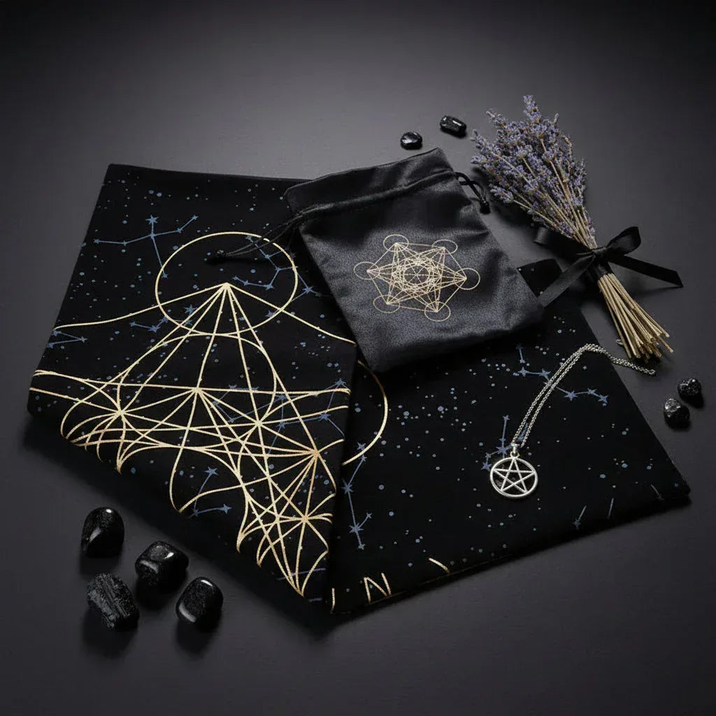 Metatron Altar Cloth - Sorceress Sanctuary Black with cloth bag-Purple with cloth bag-Black-Purple