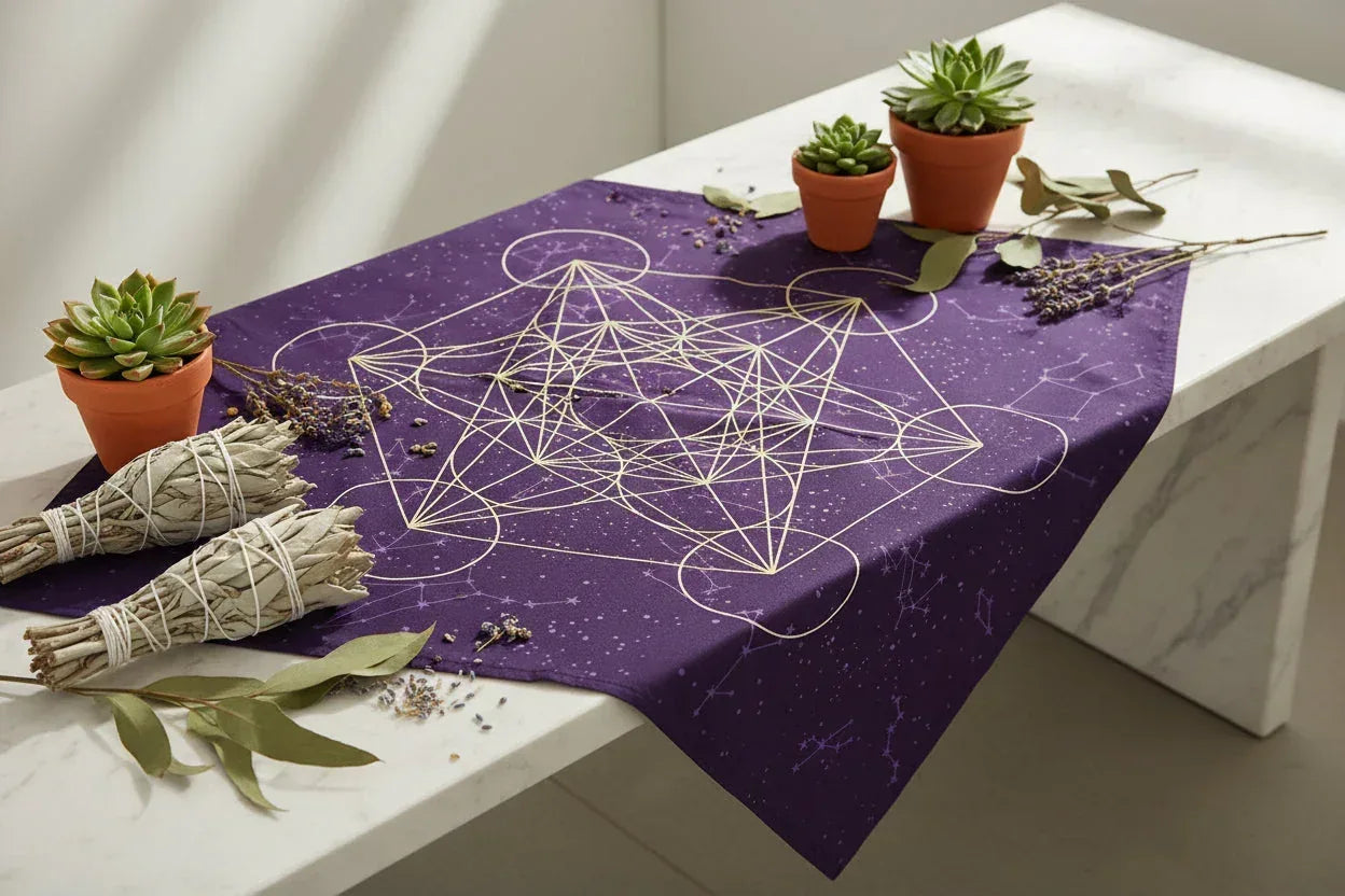 Metatron Altar Cloth - Sorceress Sanctuary Black with cloth bag-Purple with cloth bag-Black-Purple