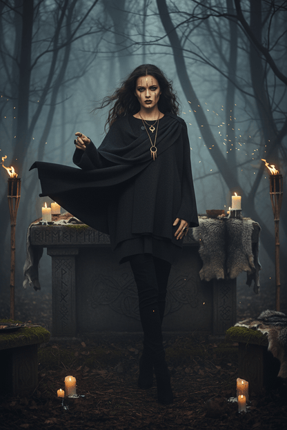 Dark gray poncho on a white background