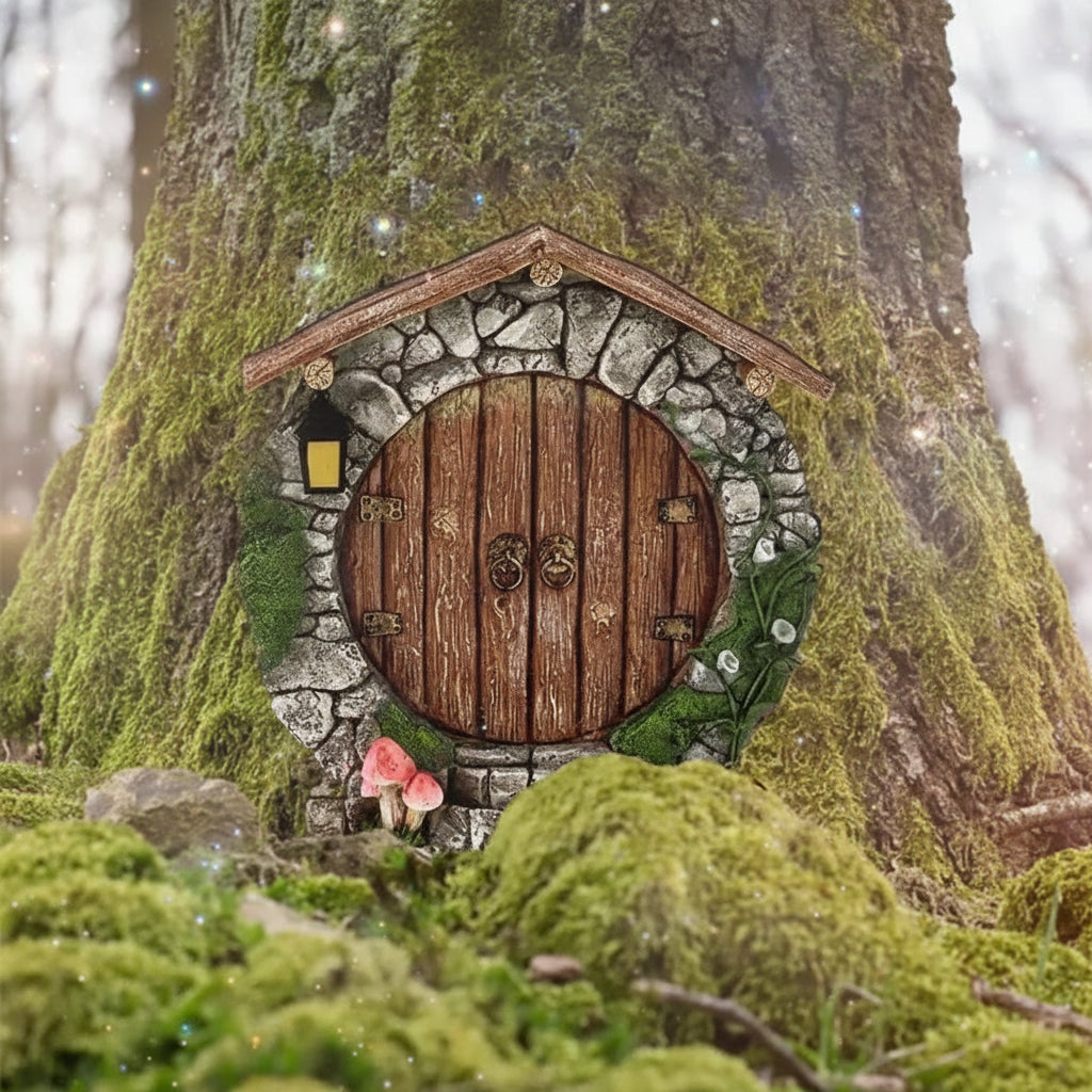Mini Fairy Door - Sorceress Sanctuary Green-Blue-Yellow and White-Rainbow-Yellow