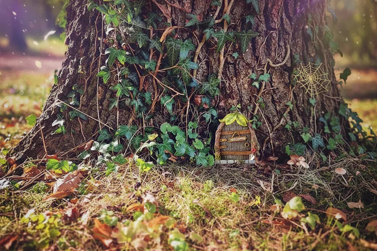 Mini Fairy Door - Sorceress Sanctuary Green-Blue-Yellow and White-Rainbow-Yellow