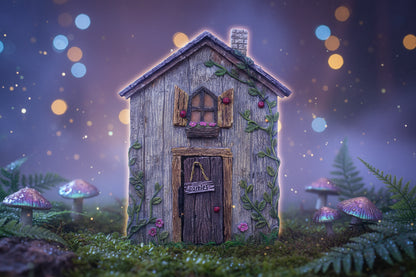 Mini Fairy Door - Sorceress Sanctuary Green-Blue-Yellow and White-Rainbow-Yellow