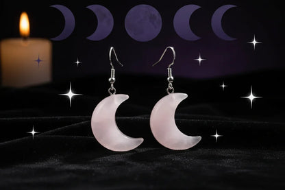 Moon Earrings - Sorceress Sanctuary White Crystal-Green East Mausoleum-Blitorite-Red Tiger Stone-Amethyst