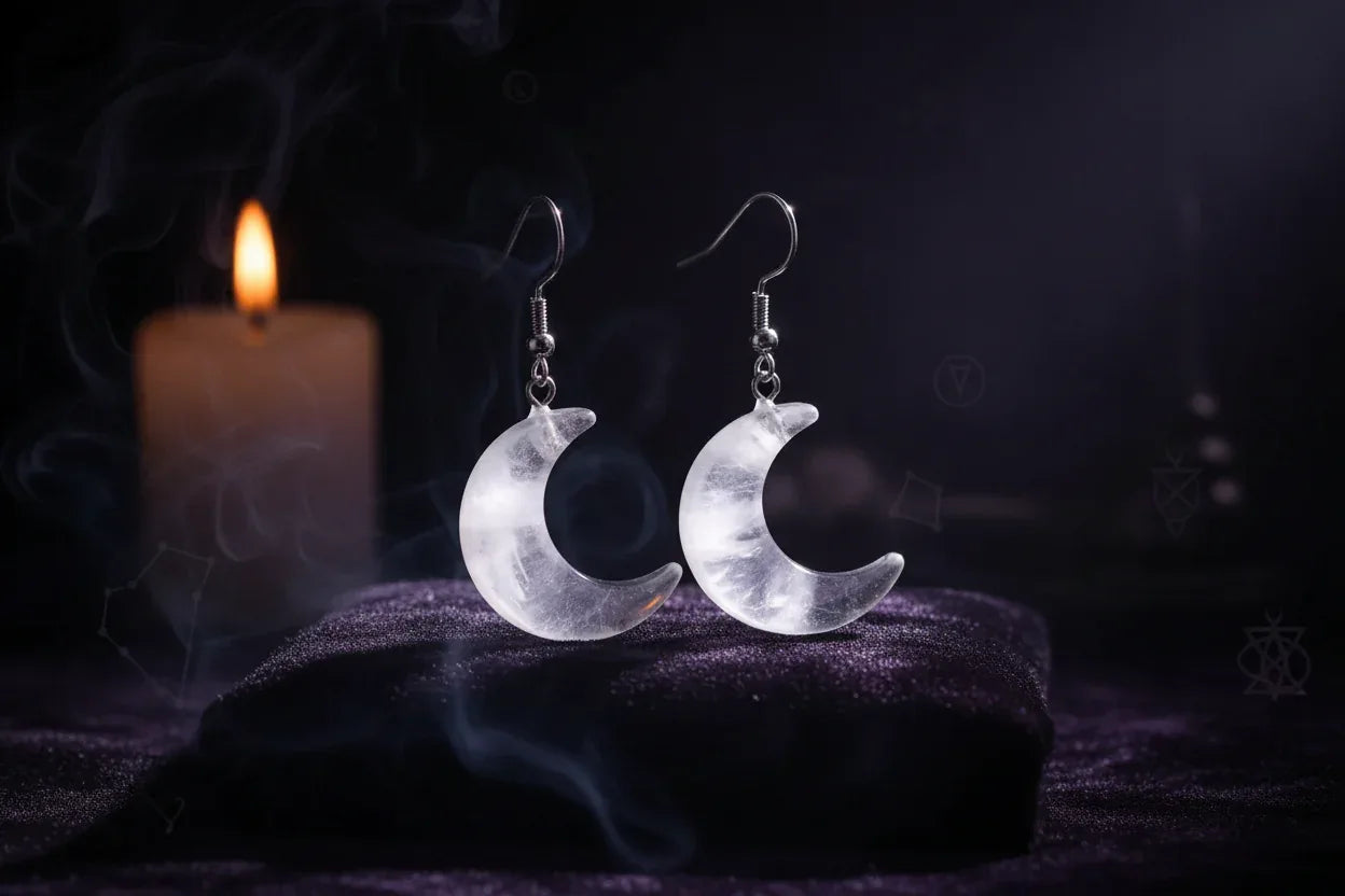 Moon Earrings - Sorceress Sanctuary White Crystal-Green East Mausoleum-Blitorite-Red Tiger Stone-Amethyst