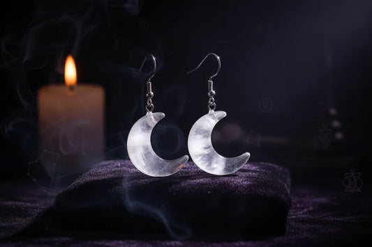 Moon Earrings - Sorceress Sanctuary White Crystal-Green East Mausoleum-Blitorite-Red Tiger Stone-Amethyst