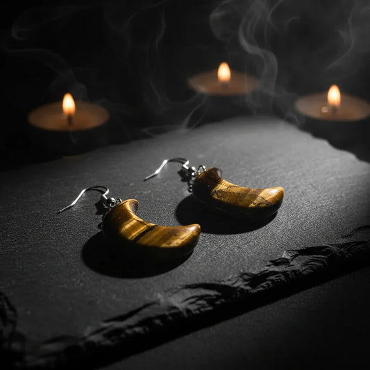 Moon Earrings - Sorceress Sanctuary White Crystal-Green East Mausoleum-Blitorite-Red Tiger Stone-Amethyst
