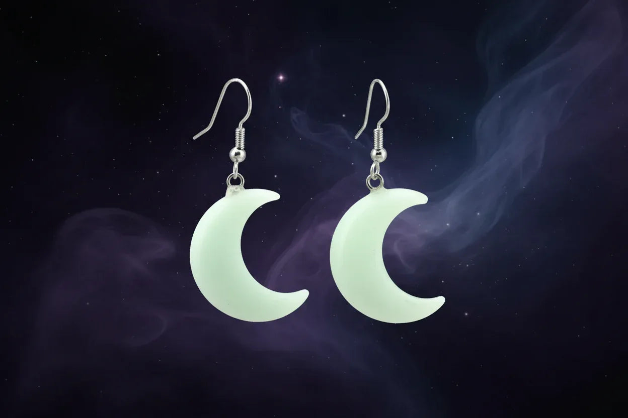Moon Earrings - Sorceress Sanctuary White Crystal-Green East Mausoleum-Blitorite-Red Tiger Stone-Amethyst