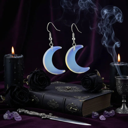Moon Earrings - Sorceress Sanctuary White Crystal-Green East Mausoleum-Blitorite-Red Tiger Stone-Amethyst