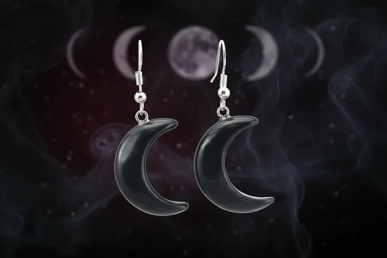 Moon Earrings - Sorceress Sanctuary White Crystal-Green East Mausoleum-Blitorite-Red Tiger Stone-Amethyst
