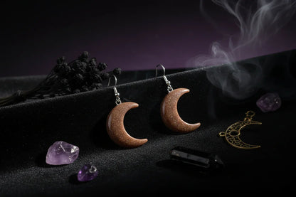 Moon Earrings - Sorceress Sanctuary White Crystal-Green East Mausoleum-Blitorite-Red Tiger Stone-Amethyst