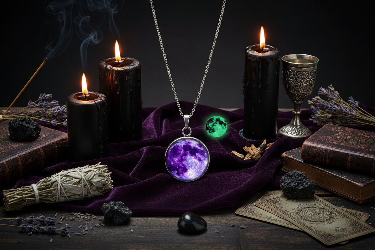 Moon Glow Necklace - Sorceress Sanctuary Light blue moon-White Moon-Fire moon-Blue moon-Green moon