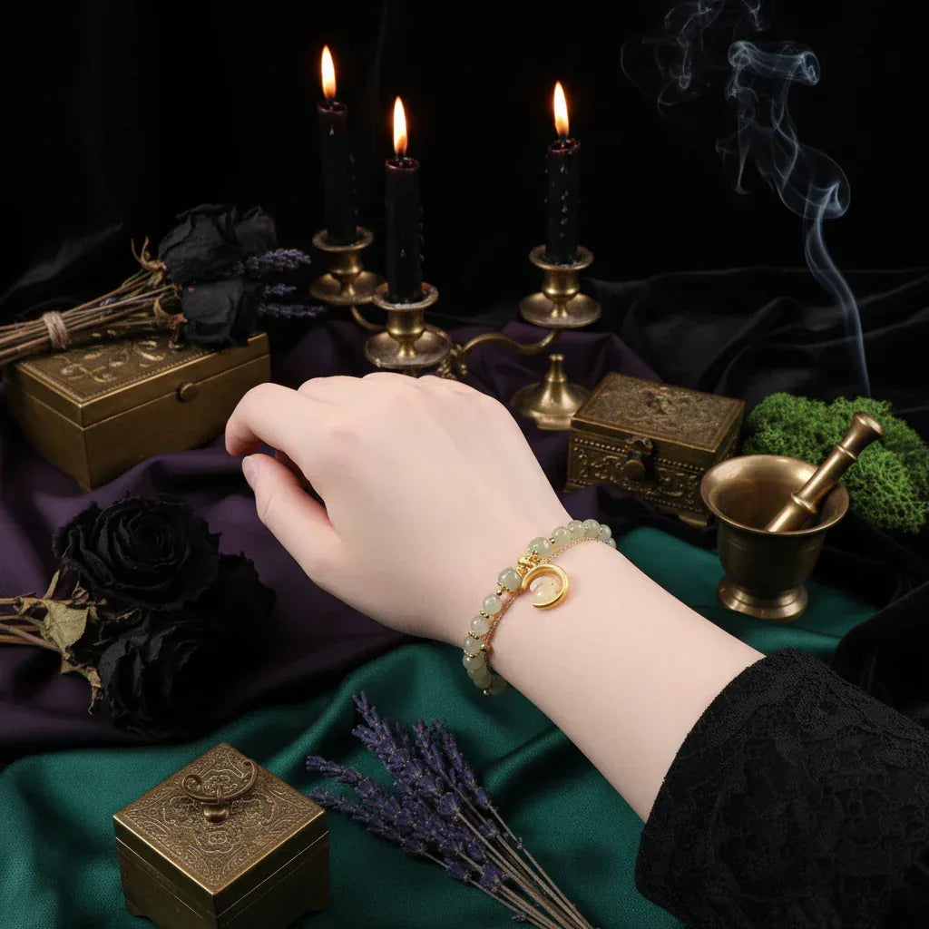 Moon Rabbit Jade Bracelet - Sorceress Sanctuary Gold