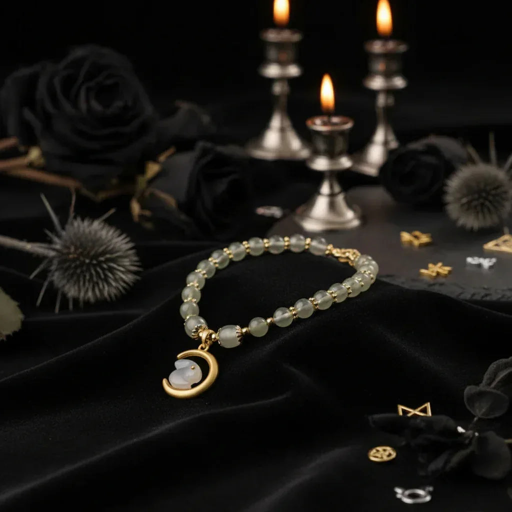 Moon Rabbit Jade Bracelet - Sorceress Sanctuary Gold