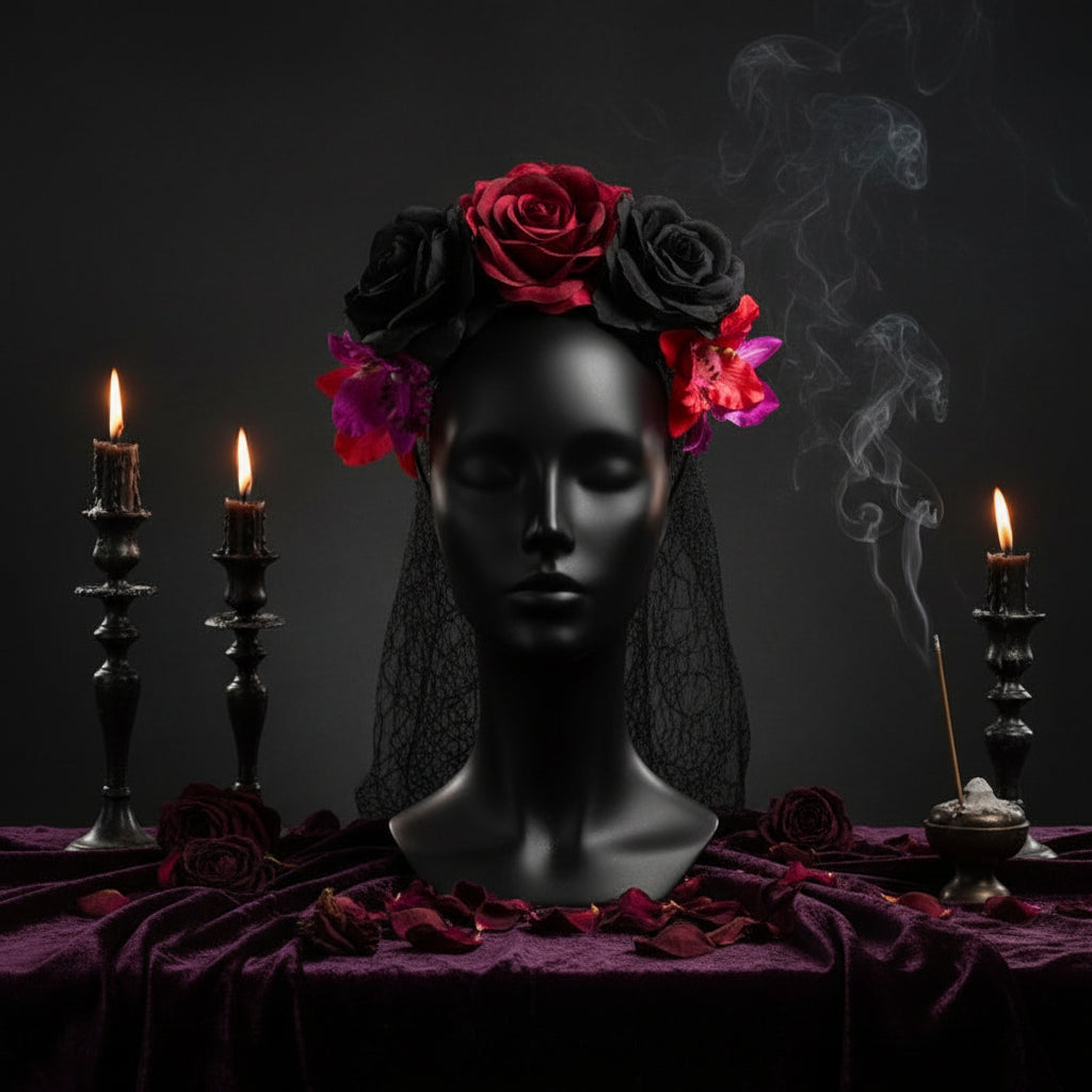 Rose Floral Headband for Day of the Dead Celebration Sorceress Sanctuary