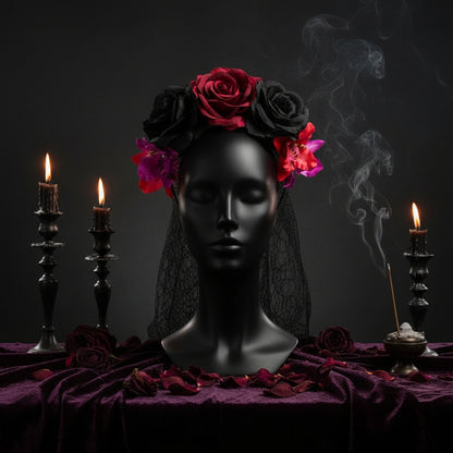 Rose Floral Headband for Day of the Dead Celebration Sorceress Sanctuary