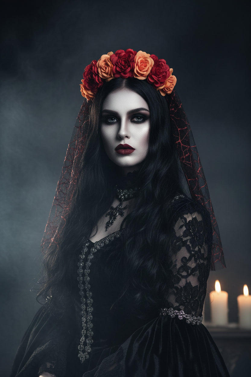 Rose Floral Headband for Day of the Dead Celebration Sorceress Sanctuary